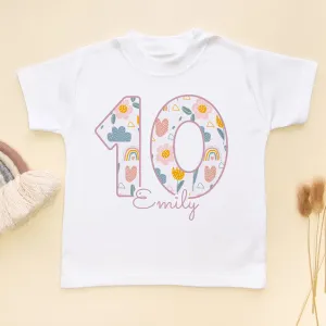10th Birthday Boho Rainbow Theme Personalised Kids T Shirt