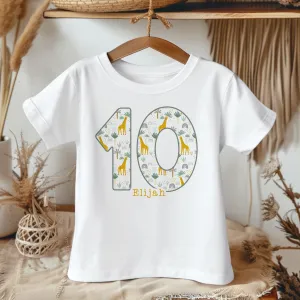 10th Birthday Giraffe Theme Personalised Kids T Shirt