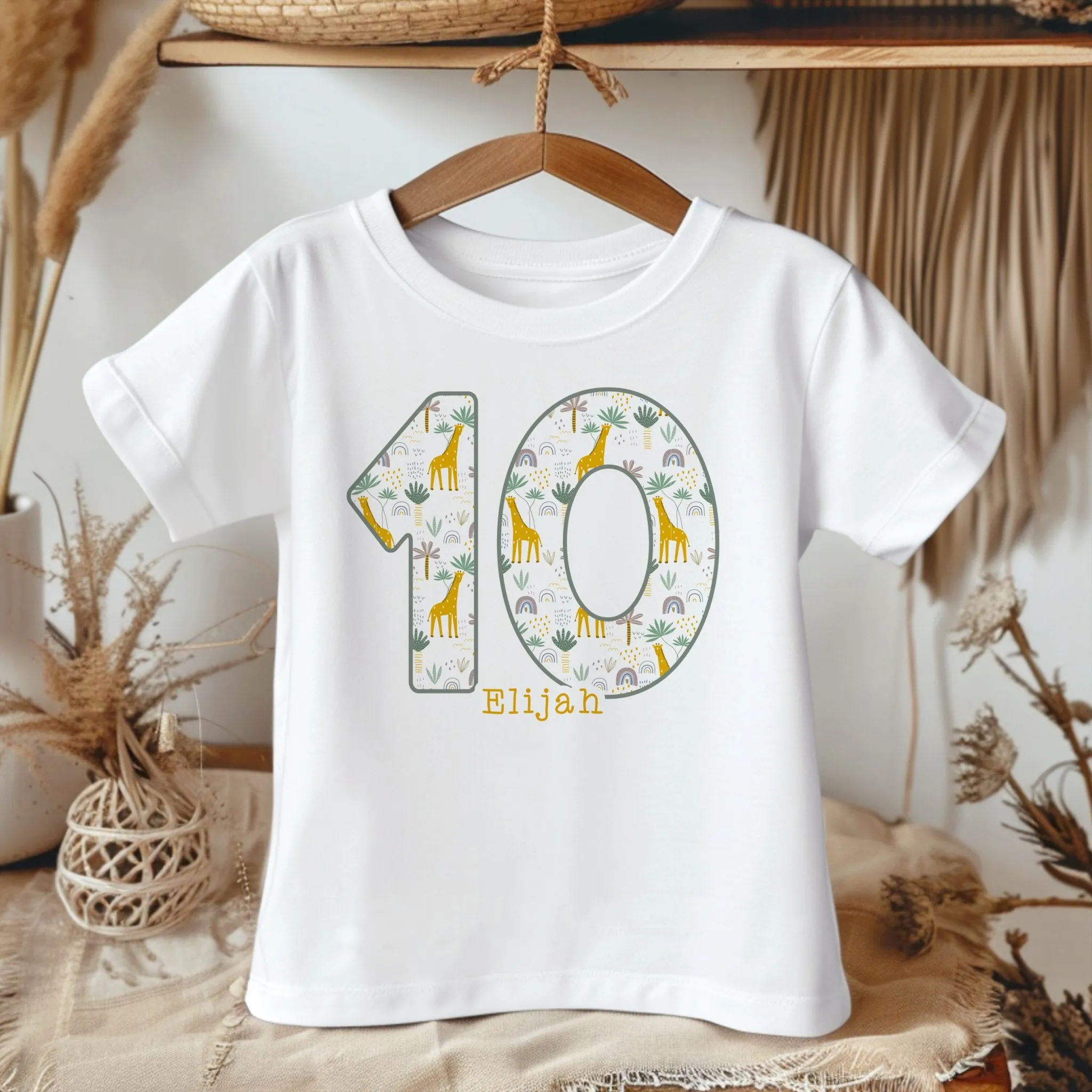 10th Birthday Giraffe Theme Personalised Kids T Shirt