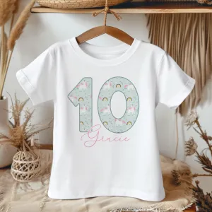 10th Birthday Unicorn Pattern Personalised Kids T Shirt