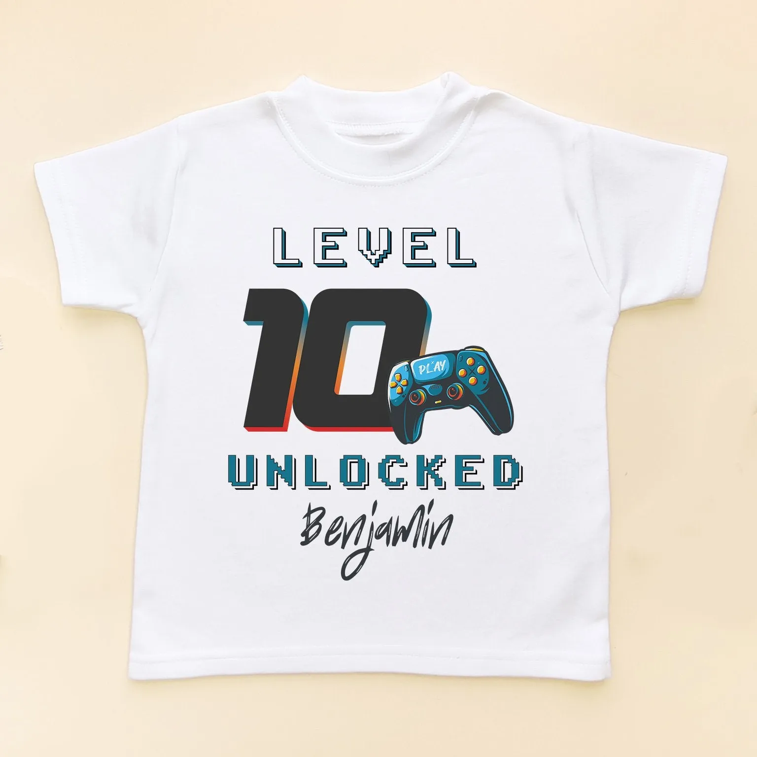 10th Level Unlocked Gamer Birthday Personalised Kids T Shirt