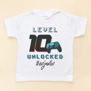 10th Level Unlocked Gamer Birthday Personalised Kids T Shirt