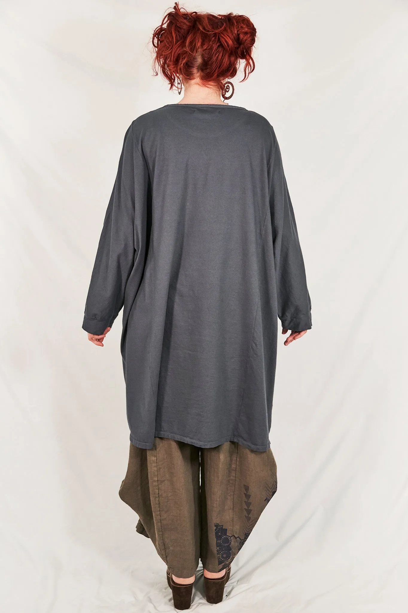 1258-Oversized Tunic Tee-Sea Grey-Multicolored Kaleidoscope