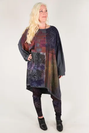 1258-Oversized Tunic Tee-Sea Grey-Multicolored Kaleidoscope