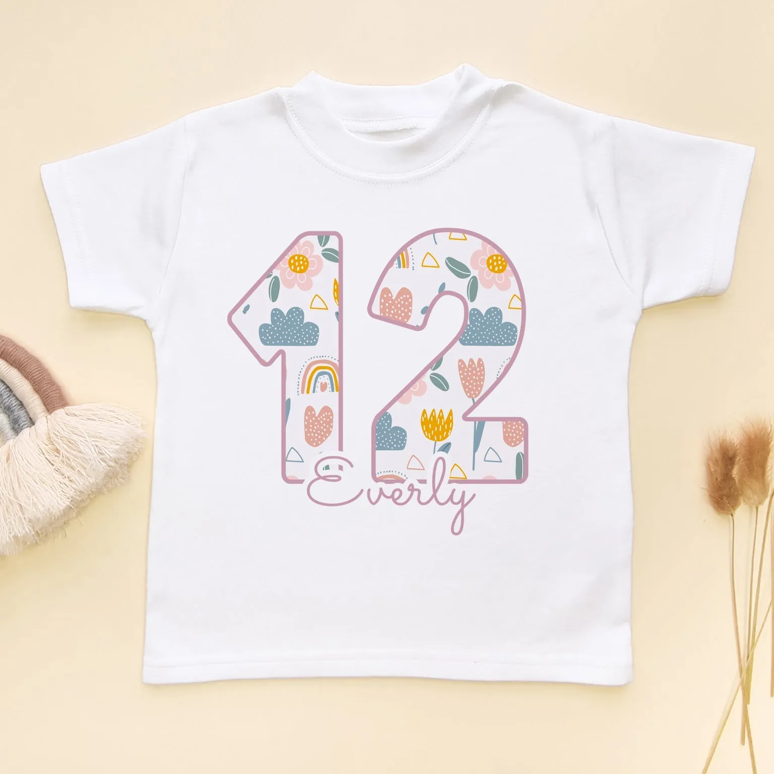 12th Birthday Boho Rainbow Theme Personalised Kids T Shirt