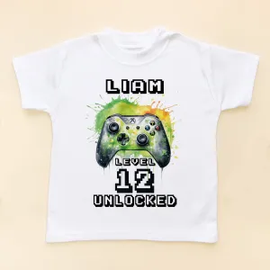 12th Birthday Unlocked Gamer Personalised Kids T Shirt