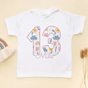 13th Birthday Boho Rainbow Theme Personalised Kids T Shirt