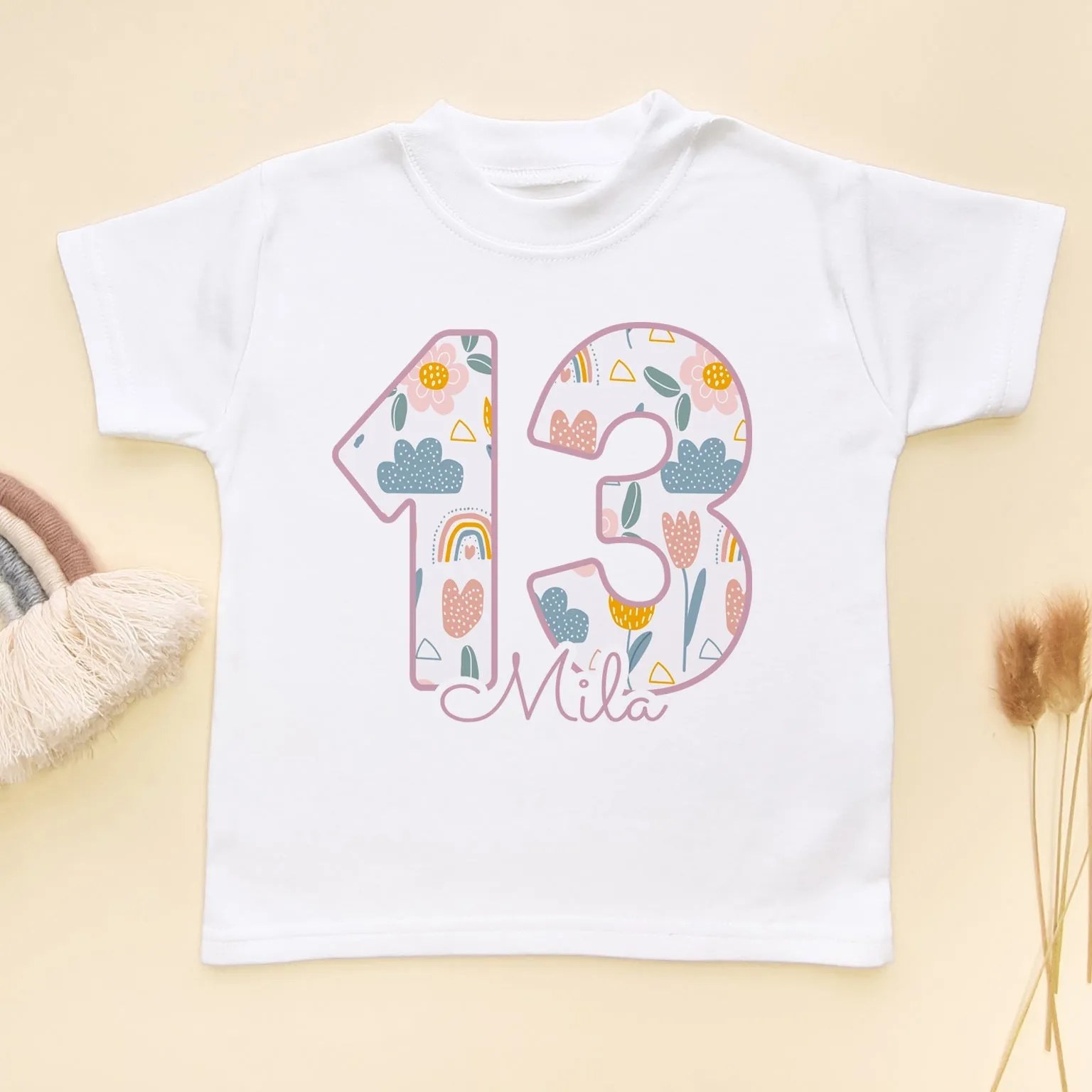 13th Birthday Boho Rainbow Theme Personalised Kids T Shirt