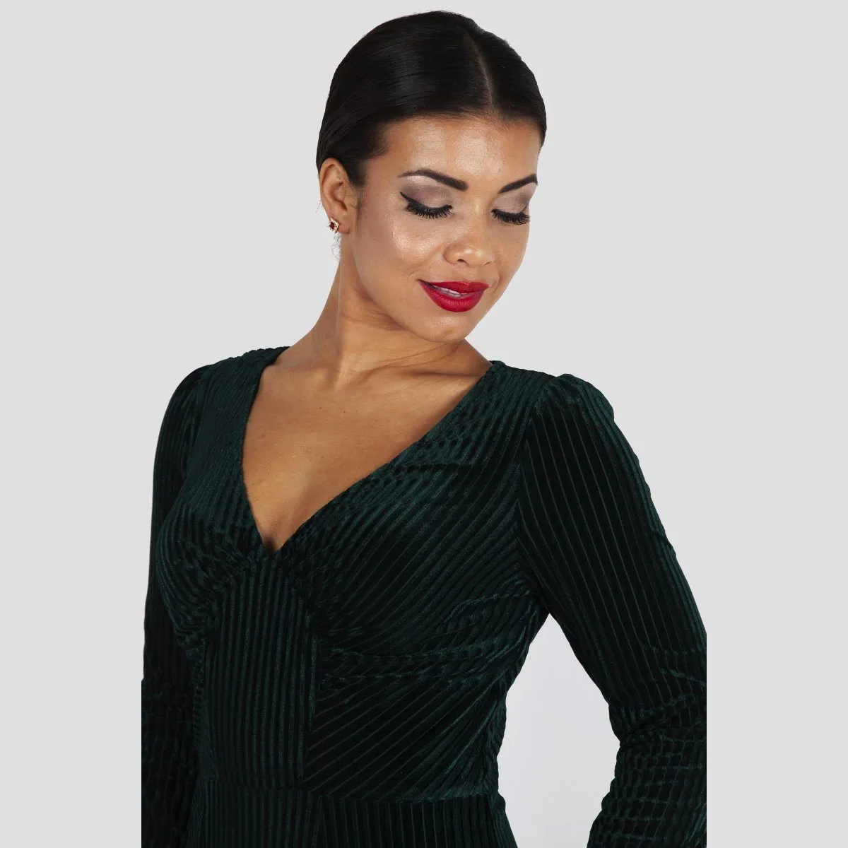 1930s Style Green Jewel Velvet Long Sleeve Maxi Dress
