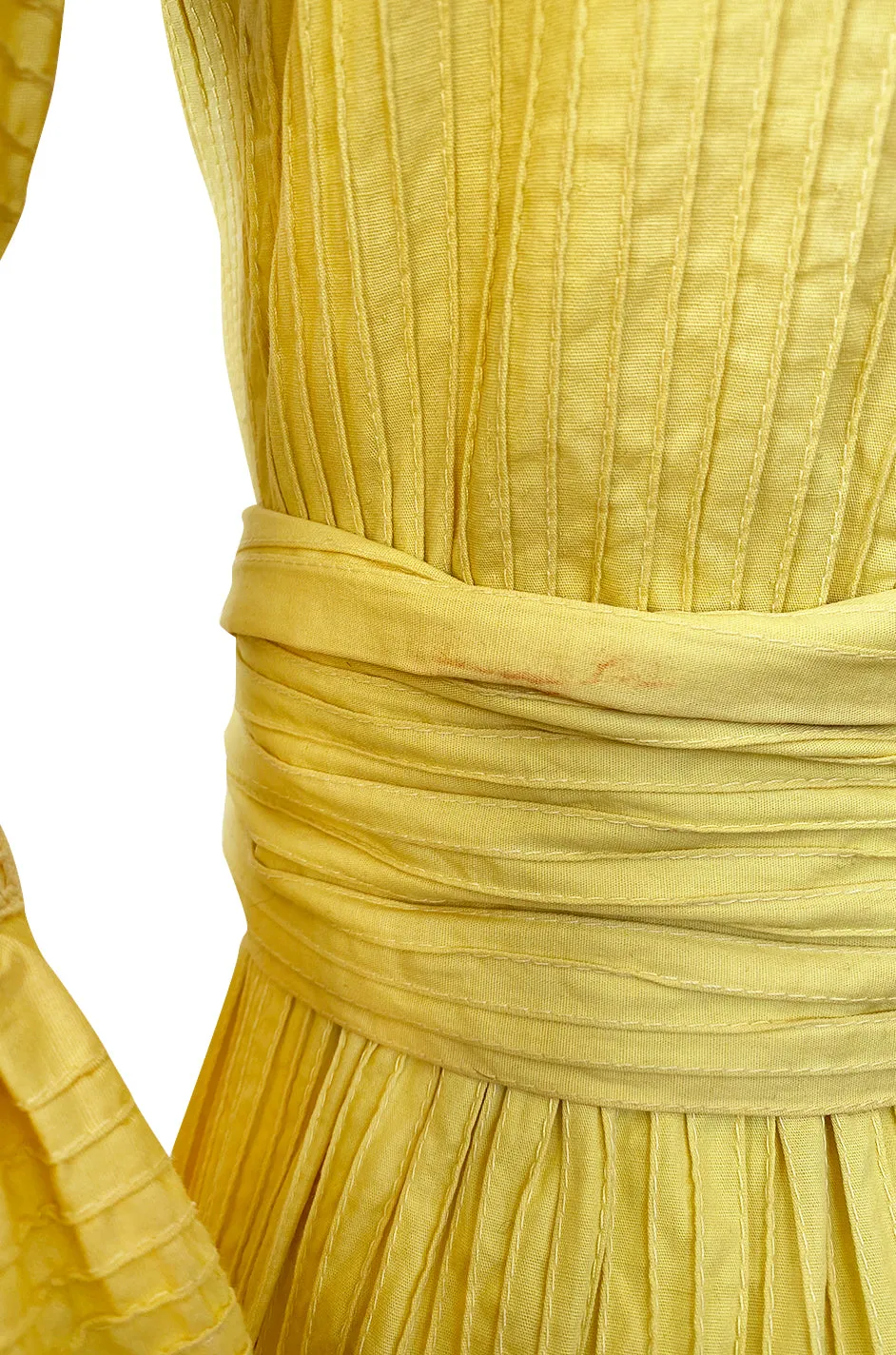 1960s Yellow Mexican Pin Tuck Dress w Extraordinary Bell Sleeve Detail