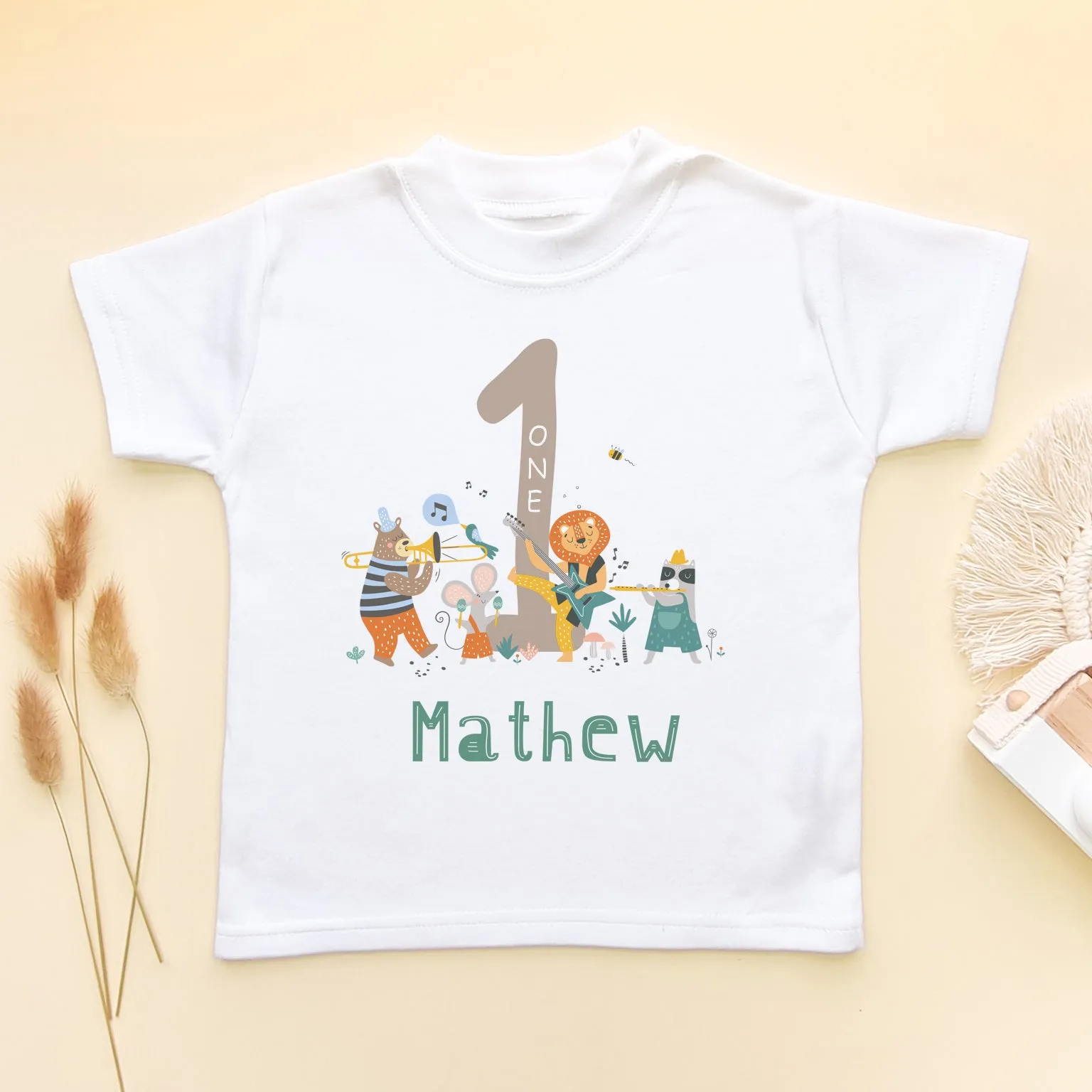 1st Birthday Animal Musicians Personalised Toddler &  Kids T Shirt