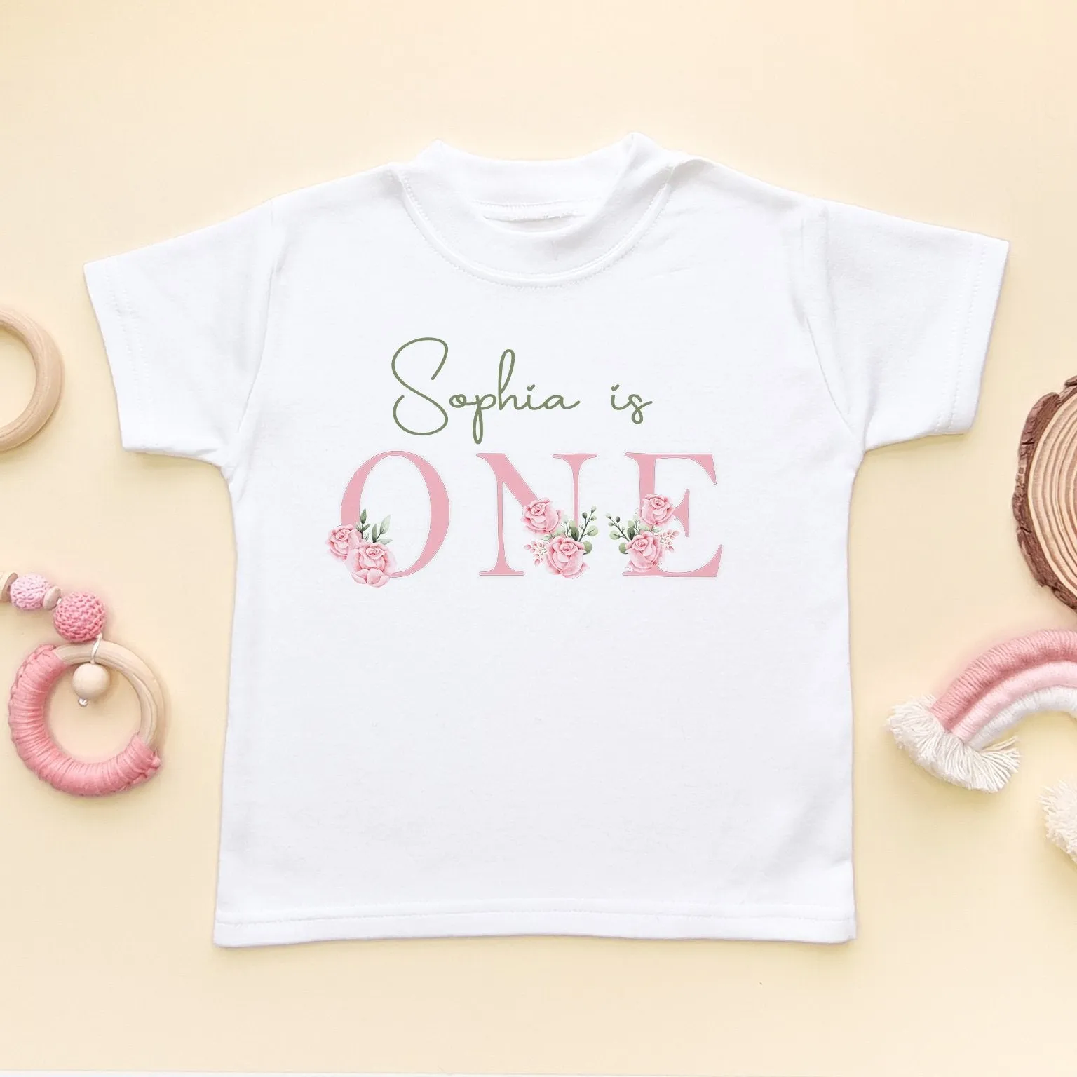 1st Birthday Floral Theme Personalised T Shirt