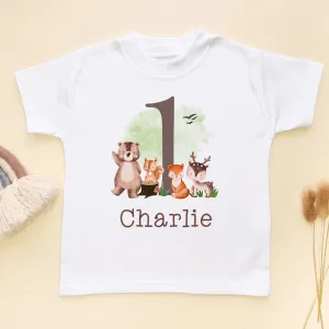 1st Birthday Forest Animals Personalised Toddler & Kids T Shirt