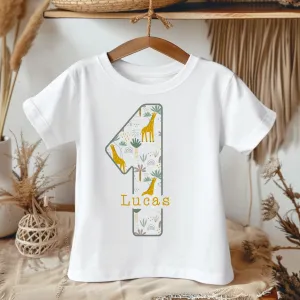 1st Birthday Giraffe Theme Personalised Toddler & Kids T Shirt