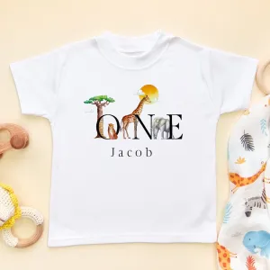 1st Birthday Safari Animals Personalised Toddler & Kids T Shirt