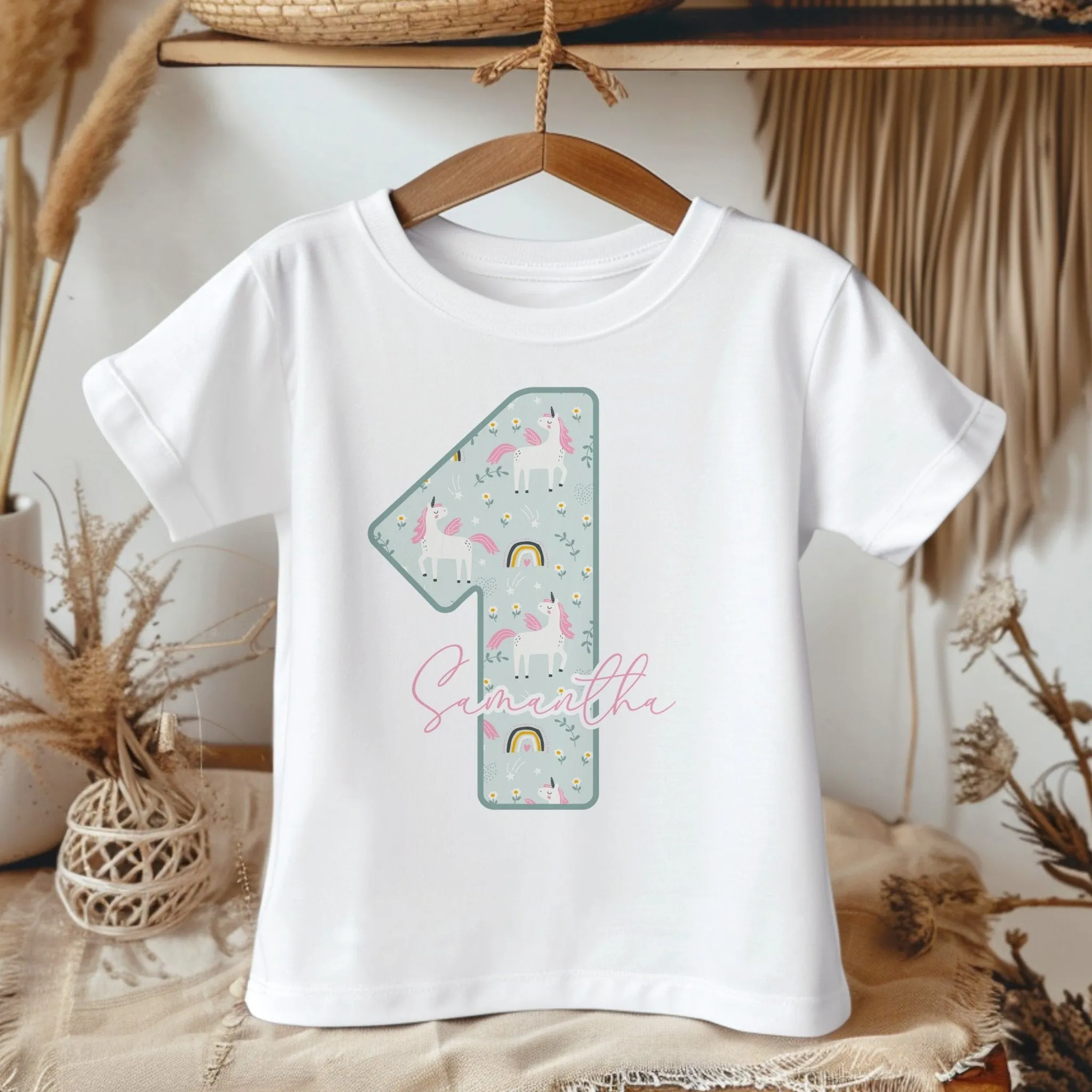 1st Birthday Unicorn Pattern Personalised Toddler & Kids T Shirt