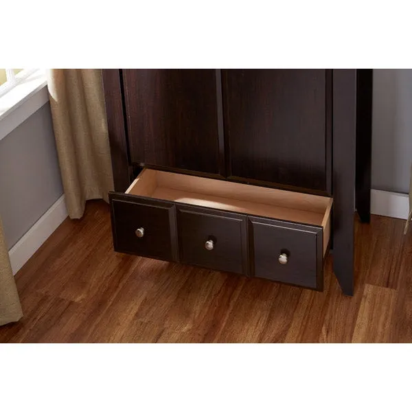2-Door Bedroom Clothes Storage Cabinet Wardrobe Armoire Dark Brown Wood Finish