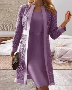 2-Piece Lace Coat Dress Set for Women - Refined Ladies' Outfit in Elegant Design