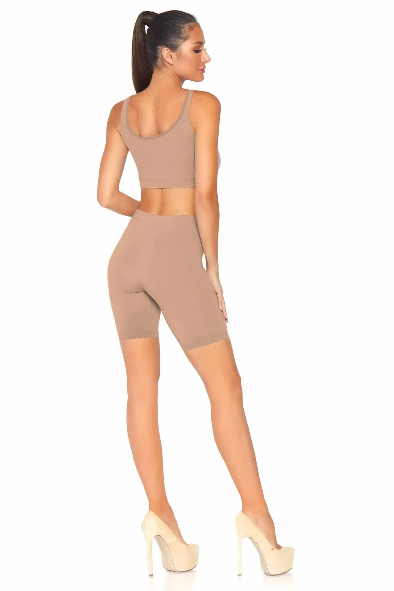 2 Piece Seamless Opaque Spandex Crop Tank And Bike Shorts