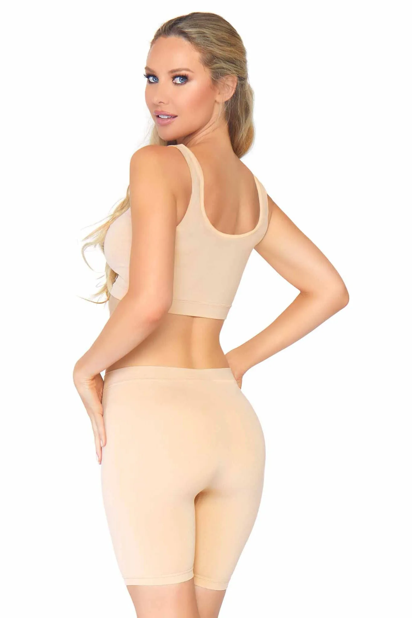 2 Piece Seamless Opaque Spandex Crop Tank And Bike Shorts