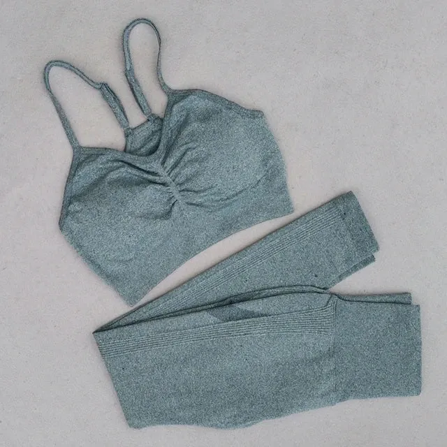 2-Piece Seamless Yoga Sets for Women - High Waist Leggings   Sports Bra