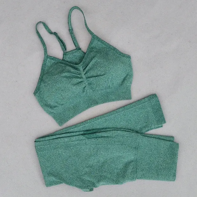 2-Piece Seamless Yoga Sets for Women - High Waist Leggings   Sports Bra
