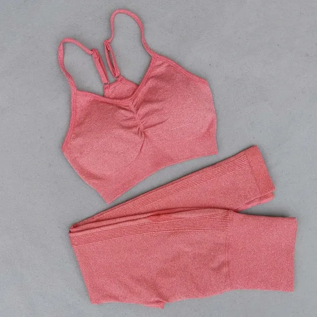 2-Piece Seamless Yoga Sets for Women - High Waist Leggings   Sports Bra