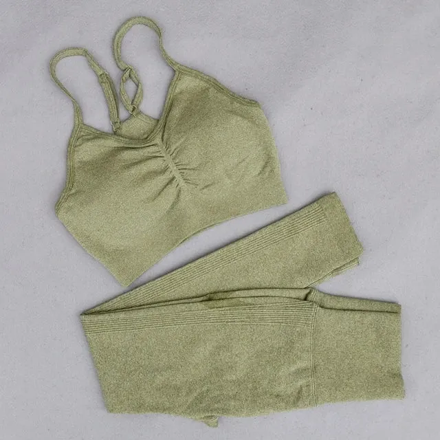2-Piece Seamless Yoga Sets for Women - High Waist Leggings   Sports Bra