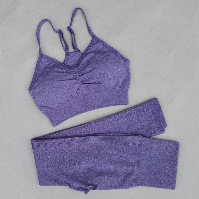 2-Piece Seamless Yoga Sets for Women - High Waist Leggings   Sports Bra
