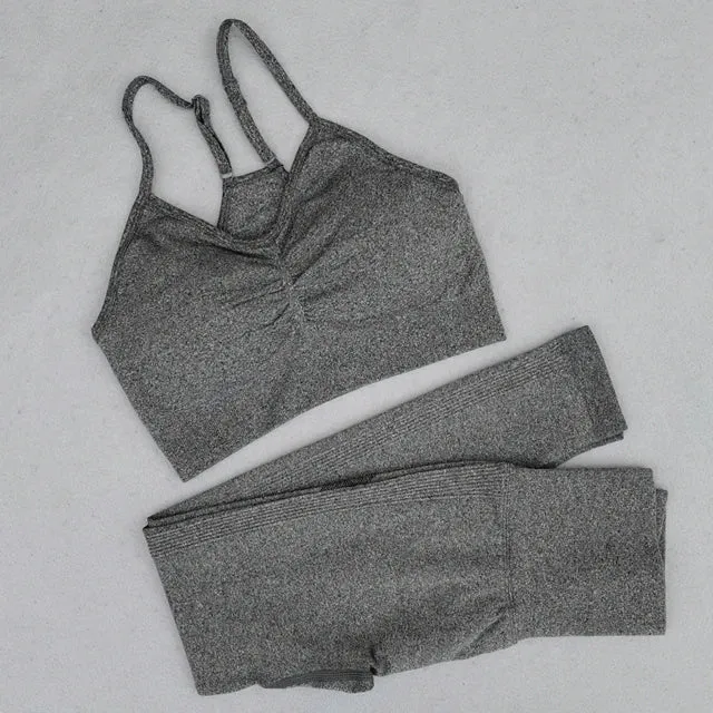 2-Piece Seamless Yoga Sets for Women - High Waist Leggings   Sports Bra