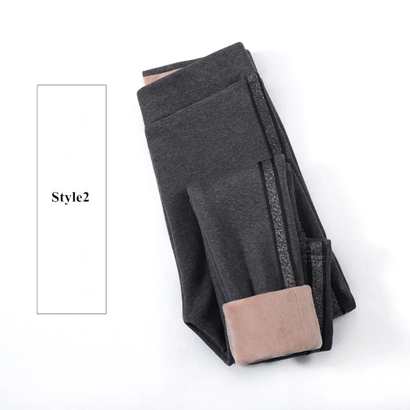 2020 Autumn Winter Cotton Velvet Leggings Women High Waist Side Stripes Sporting Fitness Leggings Pants Warm Thick Leggings
