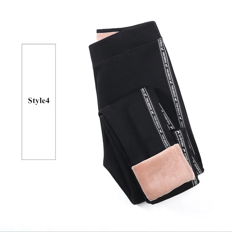 2020 Autumn Winter Cotton Velvet Leggings Women High Waist Side Stripes Sporting Fitness Leggings Pants Warm Thick Leggings