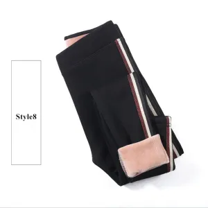 2020 Autumn Winter Cotton Velvet Leggings Women High Waist Side Stripes Sporting Fitness Leggings Pants Warm Thick Leggings