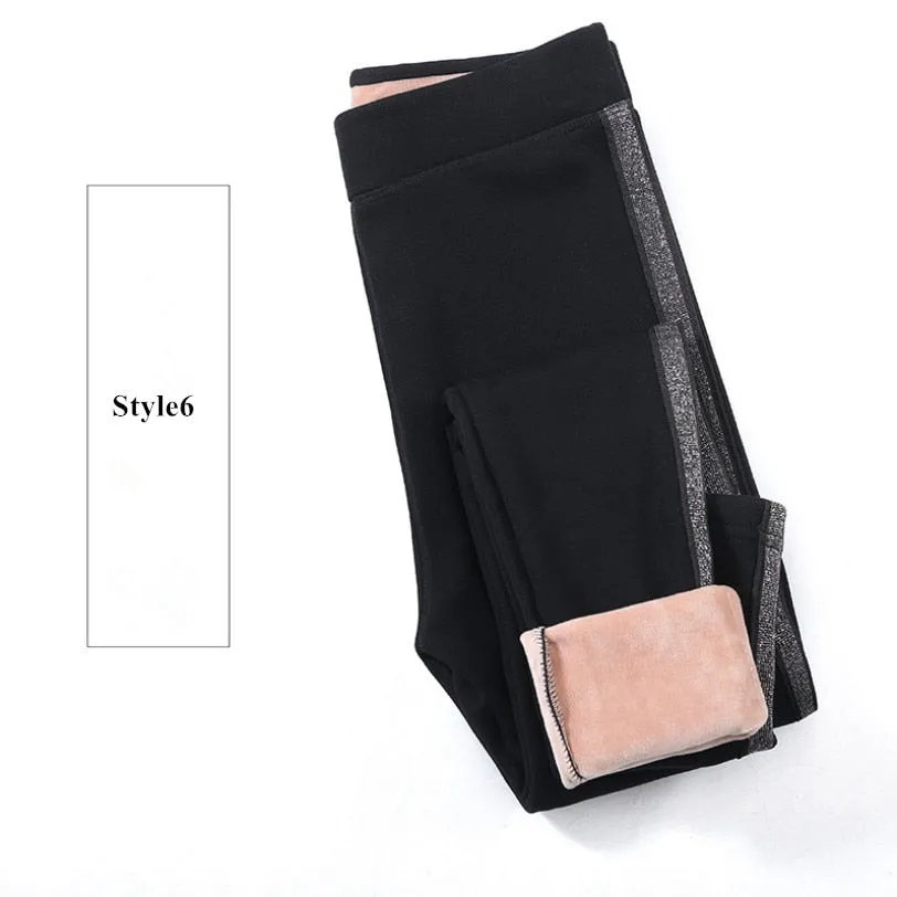 2020 Autumn Winter Cotton Velvet Leggings Women High Waist Side Stripes Sporting Fitness Leggings Pants Warm Thick Leggings