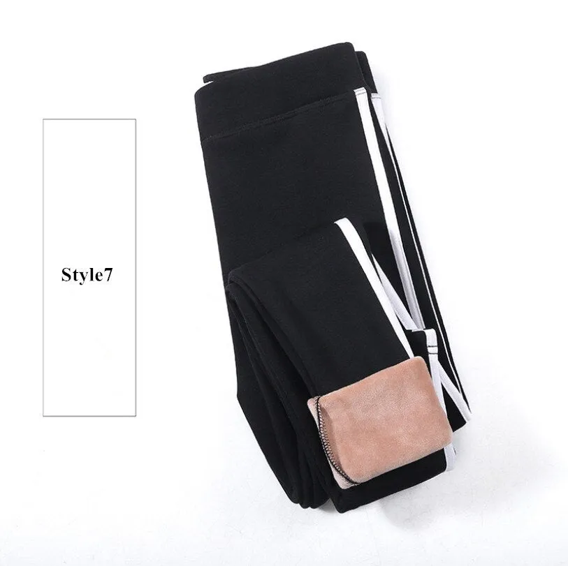 2020 Autumn Winter Cotton Velvet Leggings Women High Waist Side Stripes Sporting Fitness Leggings Pants Warm Thick Leggings