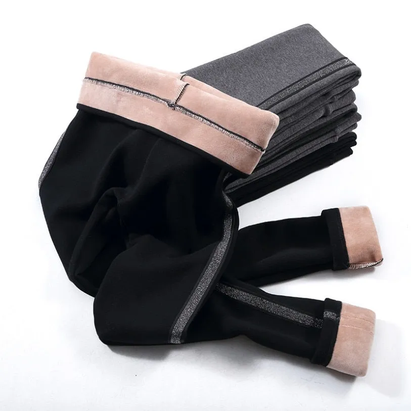 2020 Autumn Winter Cotton Velvet Leggings Women High Waist Side Stripes Sporting Fitness Leggings Pants Warm Thick Leggings