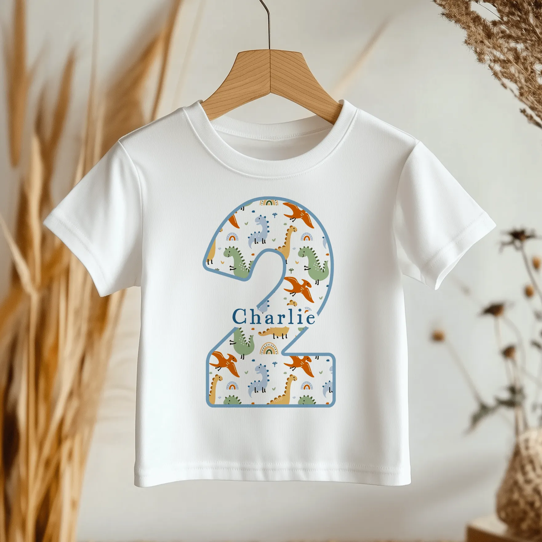 2nd Birthday Dinosaur Pattern Personalised Toddler & Kids T Shirt