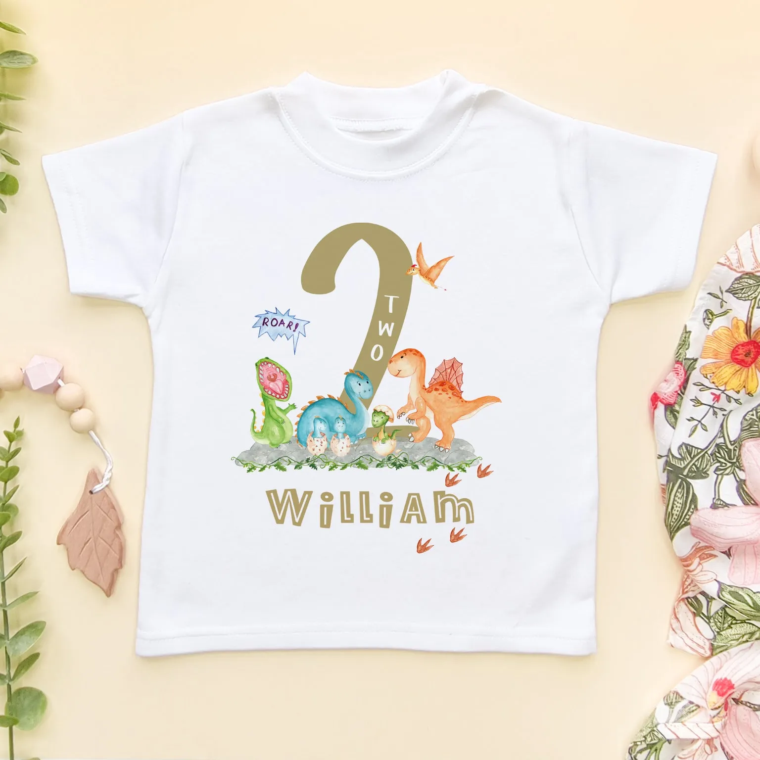 2nd Birthday Dinosaur Themed Personalised T Shirt
