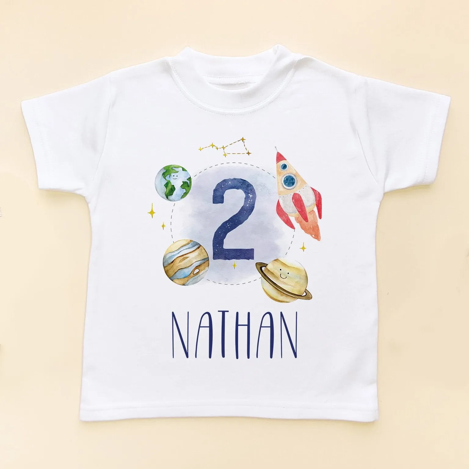2nd Birthday Galaxy Space Personalised T Shirt