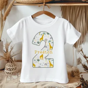 2nd Birthday Giraffe Theme Personalised Toddler & Kids T Shirt