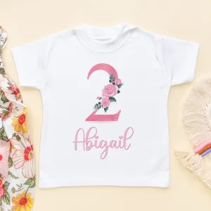 2nd Birthday Pink Floral Personalised Toddler T Shirt