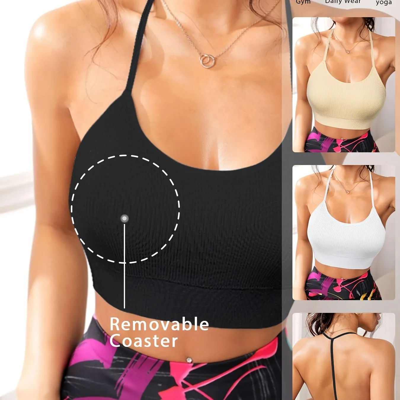 3 Pcs Striped Fitness Tank Top Camisole Bra Set
