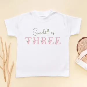 3rd Birthday Floral Theme Personalised T Shirt