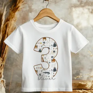 3rd Birthday Safari Animals Theme Personalised Kids T Shirt