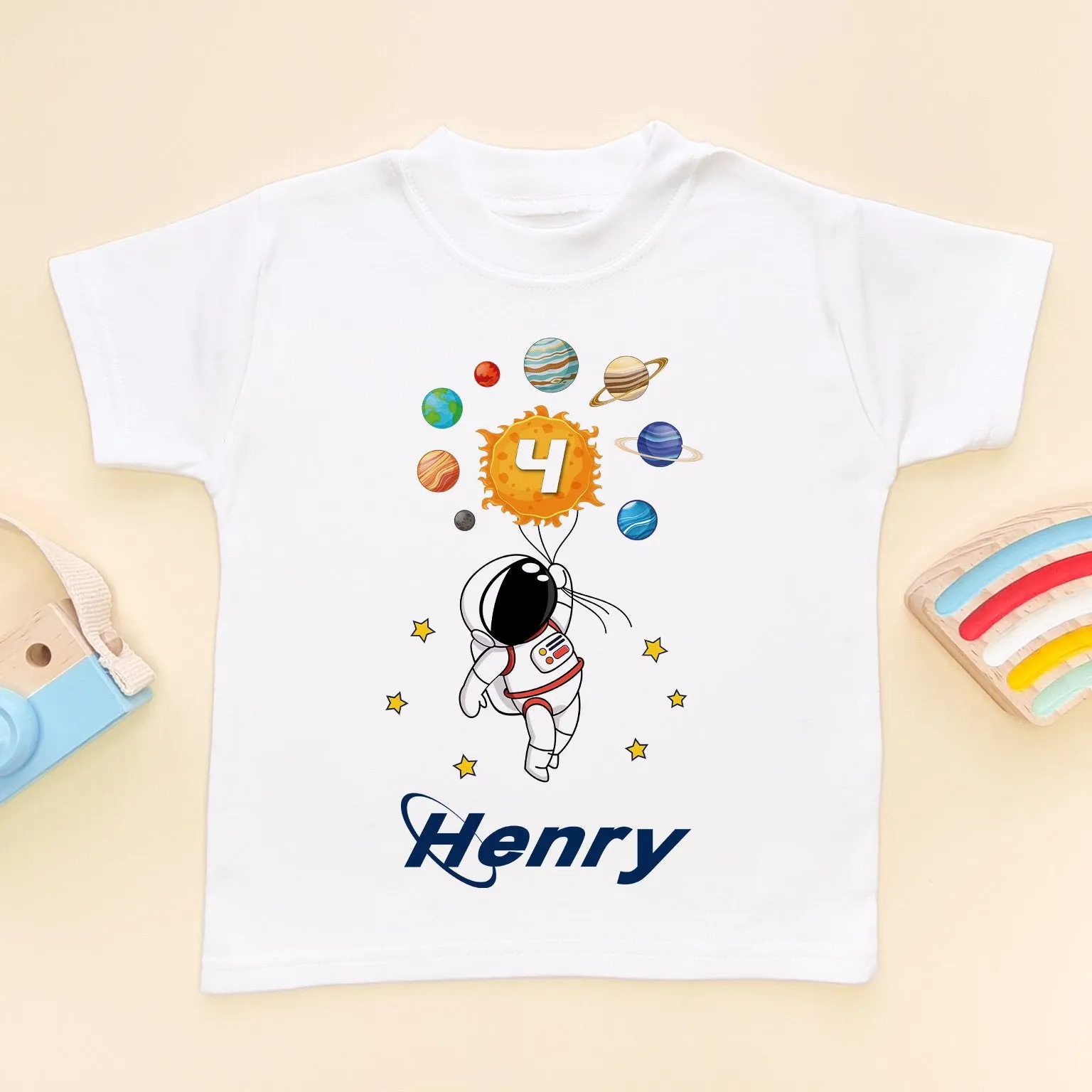 4th Birthday Astronaut Solar System Personalised T Shirt