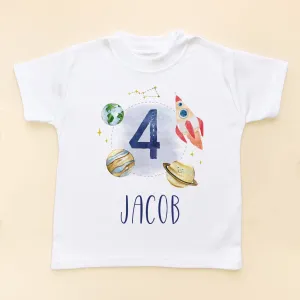 4th Birthday Galaxy Space Personalised T Shirt