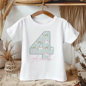 4th Birthday Unicorn Pattern Personalised Kids T Shirt