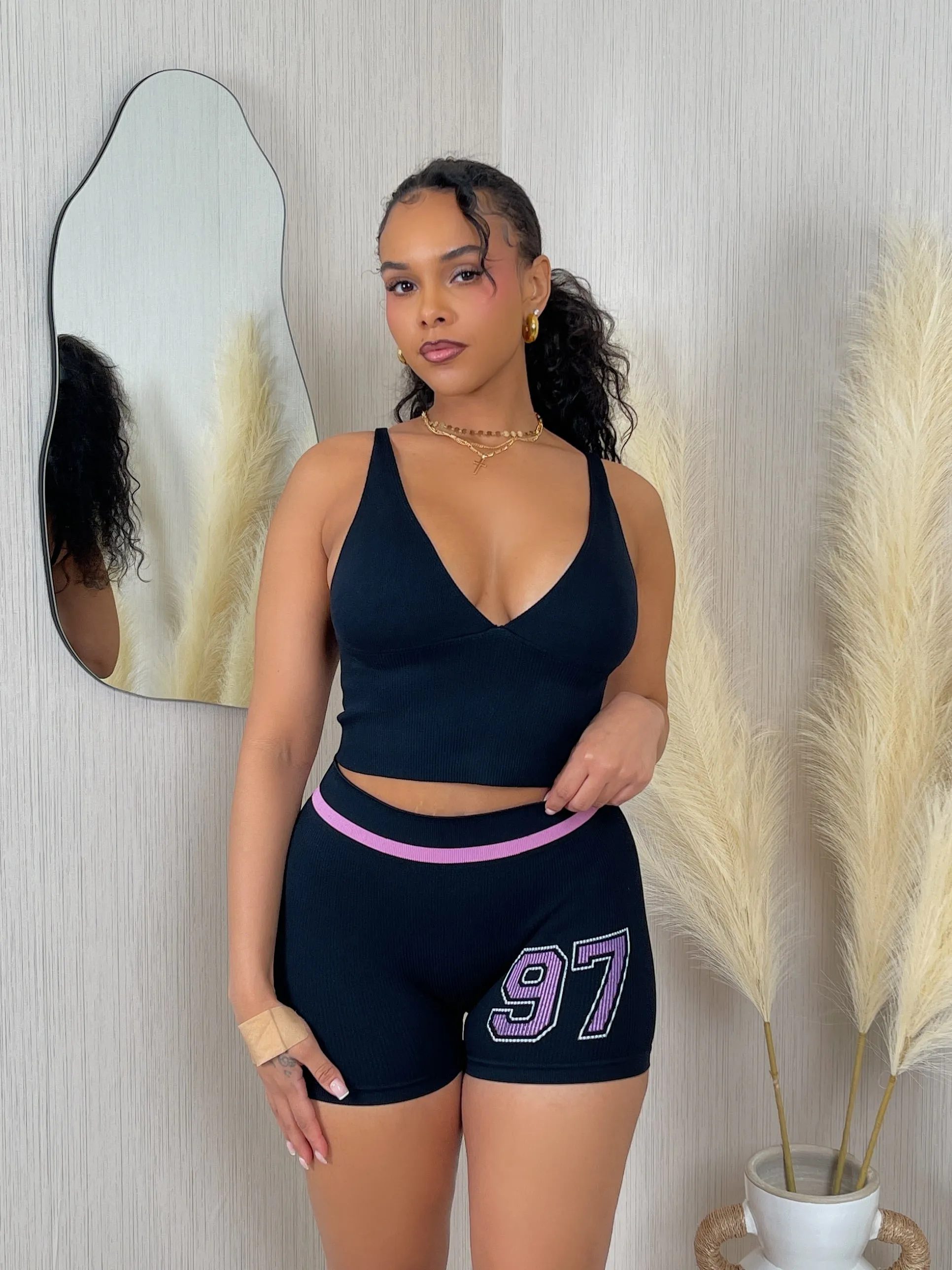54778 54776P - SEAMLESS V NECK CROP TOP & SHORTS SET (2PC)