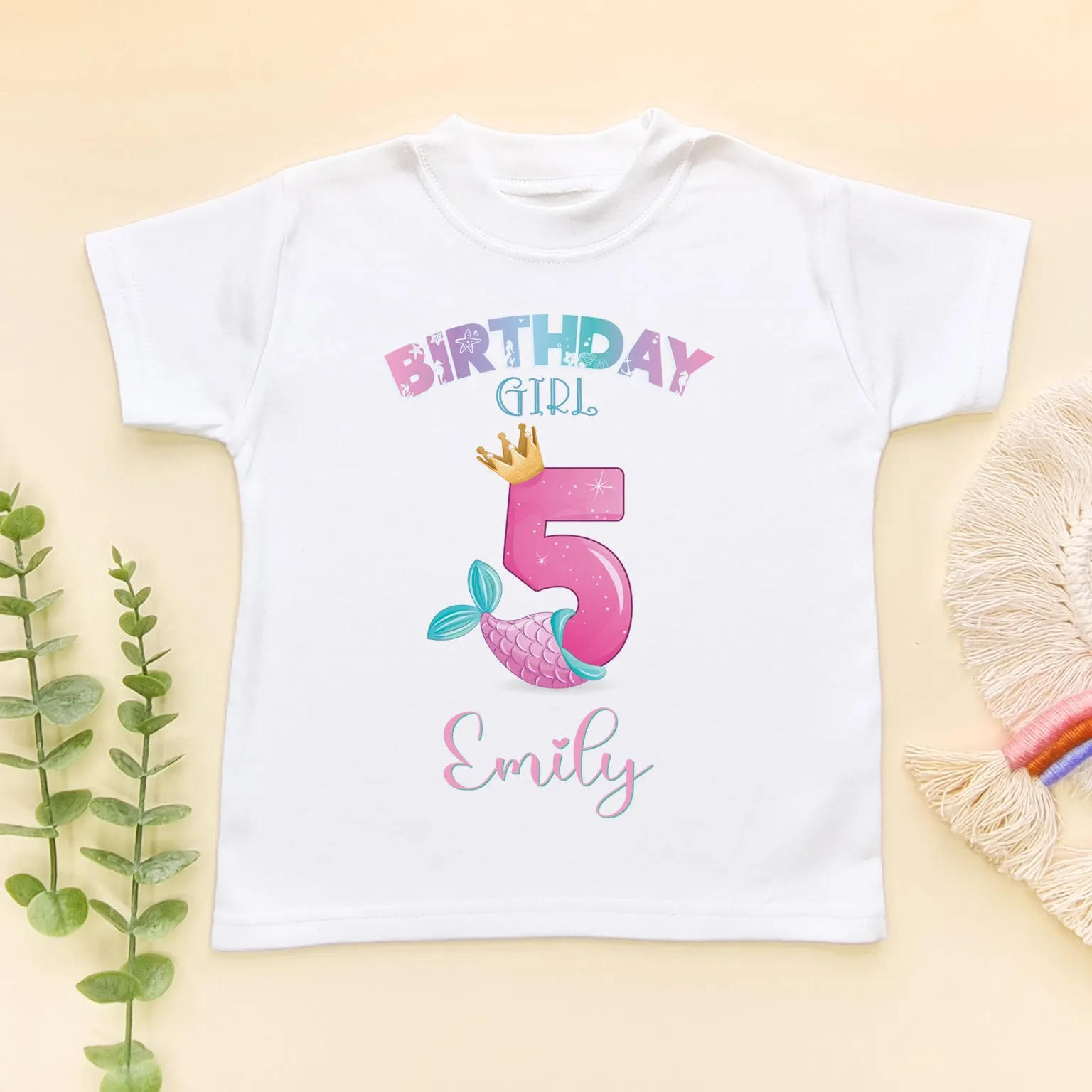 5th Birthday Cute Mermaid Personalised T Shirt