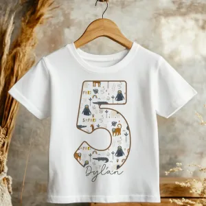 5th Birthday Safari Animals Theme Personalised Kids T Shirt